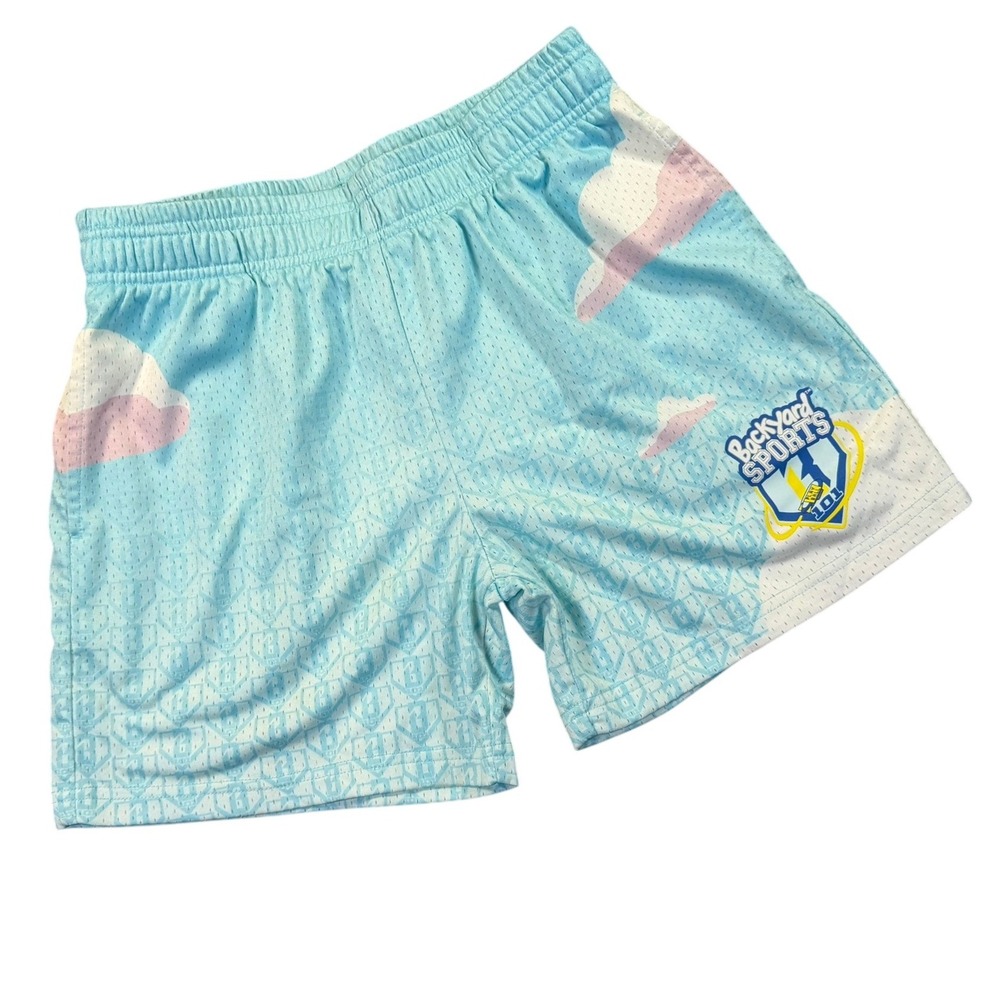BL101 Backyard Sports Youth L Blue Cloud Print Mesh Athletic Shorts Activewear